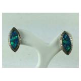 Inlaid Opal Earrings, Sterling Silver, 2.2 grams