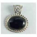 Black Onyx Pendant Signed NV, Sterling Silver,