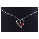 Size 18", Ruby CZ & Genuine Diamond Heart
