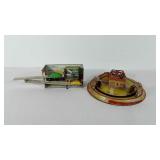 Wind-up tin toys, includes two-story garage with