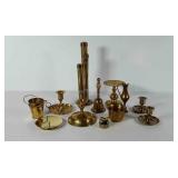 Brass group, includes pillar candle holders,