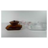 Glassware, includes Pyrex measuring cups, pyrex