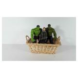 Wicker basket with action figures, includes two