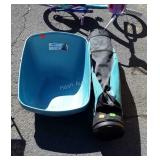 2-high back cat liter pans, golf club bag