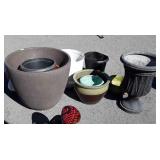 Gardening Planters Group. Swan figure, urn style