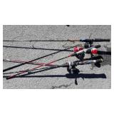 3 Fishing Rods with reels, kid