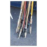 Group of Fishing Rods, cork and plastic handled,