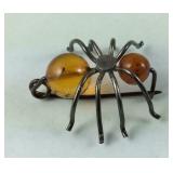 Sterling silver Amber spider pin