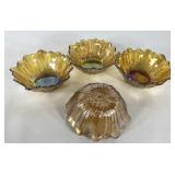 Carnival glass sunflower bowls, four, 7" across