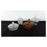 Glassware, four covered candy dishes, includes