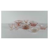 Pink depression glassware, includes cup and
