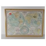 Hemisphere map, framed 29x21, seller code EM
