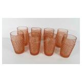 Glassware set of eight pink depression glass
