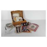 Cross stitch patterns, supplies, rings, etc. All