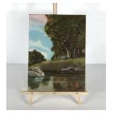 Lake shore painting on canvas, signed, 12x16