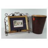 Home decor, includes Umbra wooden trash bin,