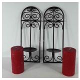 Metal wall hanging pillar candle holders (14 1/2"