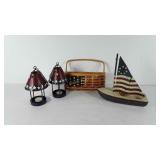 Patriotic home decor, includes metal hanging tea