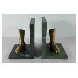 Marble book ends with brass boots, about 7" H