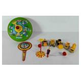 Toys, includes 1982 Smurfs metal spinning top,