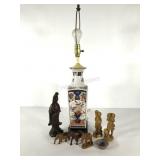 Asian style group, table lamp and wooden