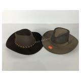 Two leather air flow hats, Minnetonka and