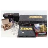 Door lock, poly file cabinet, empty DeWalt tool