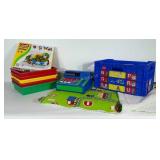 Toy and toy storage lot  plus fleece car throw.