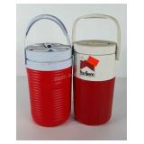 Two personal beverage coolers, Rubbermaid and