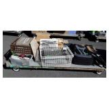 Group of miscellaneous tiles, bookbag, brush