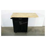Rolling kitchen cabinet with butcher block top