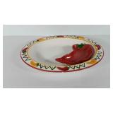 Ceramic chilli pepper chip and dip set, pepper