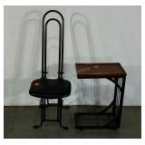 Folding high backed chair and a side table, table