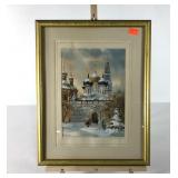Watercolor painting of Russian church, signed,