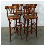 Four wooden bar stools, 32" to seat,
