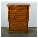 Five drawer pine chest of drawers. Some wear