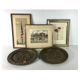 Wall art group, two embossed brass wall hangings,