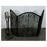 Fireplace grate and tools, rusty so needs a