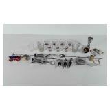 Barware, includes shot glasses, wine stoppers,