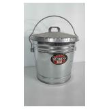6 gallon galvanized bucket with handle and lid.
