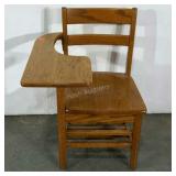 Old school desk, chair with attached arm, wear as