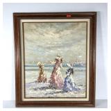 Oil painting on canvas, ladies at the beach