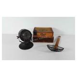 Mixed group, includes cigar boxes, light and wire