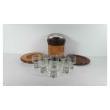 Barware, includes ice bucket, footed tree bark