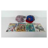 Marvel/DC hats and comics, includes Superman hat,