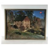 Mill scene puzzle, framed under glass,