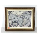 Old World style map of North & South America,