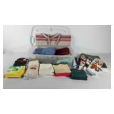 Sterilite snap top storage tote full of towels