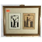 Scientists in the lab silhouettes,  framed 15x12