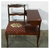 Gossip bench with carved rose back. Shows some